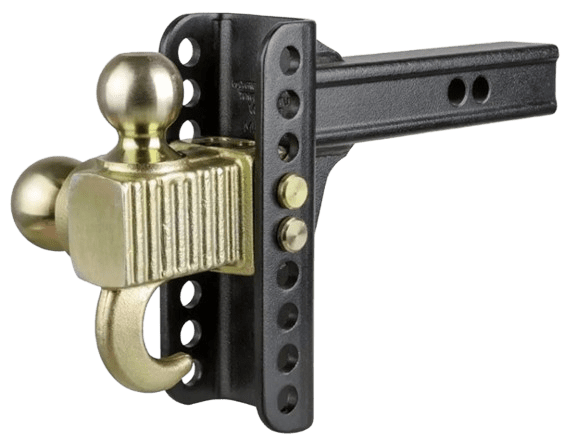 A close up of the ball mount on a trailer