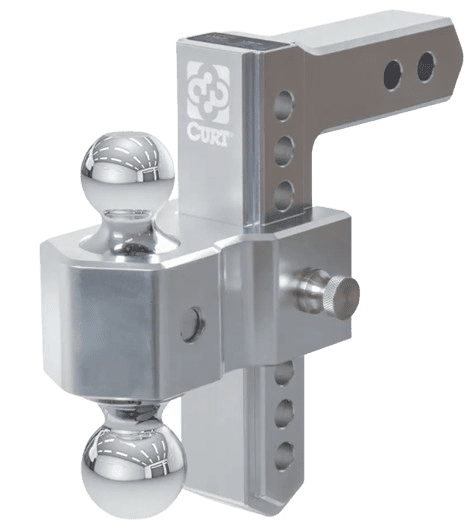 A silver ball hitch with two balls attached to it.
