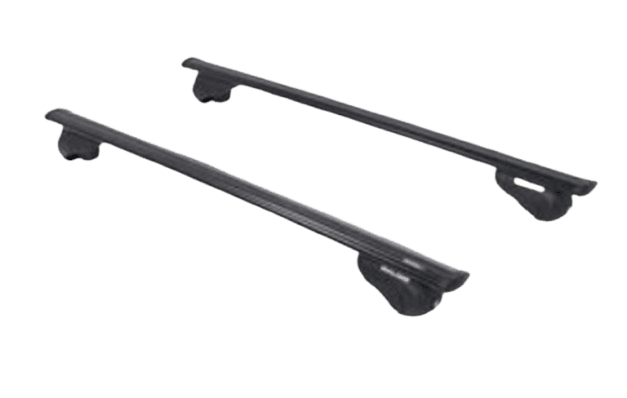 A pair of black car racks on top of each other.