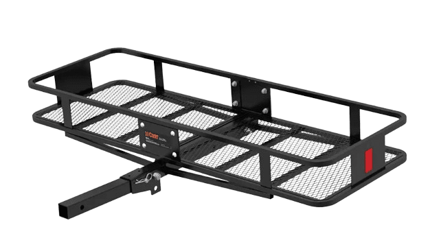 A black trailer rack with the top of it.