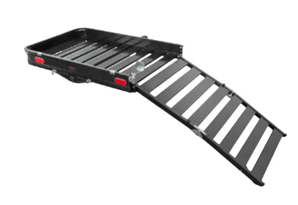 A black ramp is on the ground.